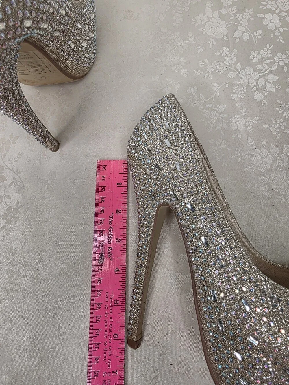 Bling Glitter Rhinestone Stiletto Platform Heels Prom Wedding Gold 7.5
